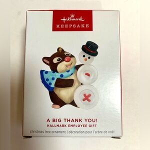 🌺SOLD🌺2024 Hallmark Squirrel & Snowman A Big Thank you Christmas Ornament NIB